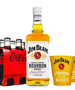 Combo Jim Beam Bourbon Whiskey 1L + 6 Coca-Cola Zero 250ml + 2 Copos JB
