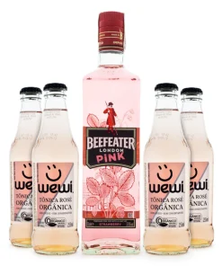 Combo Gin-Tônica Rosé - 1 Gin Beefeater Pink 700ml + 4 Tônicas Wewi Rosé 255ml