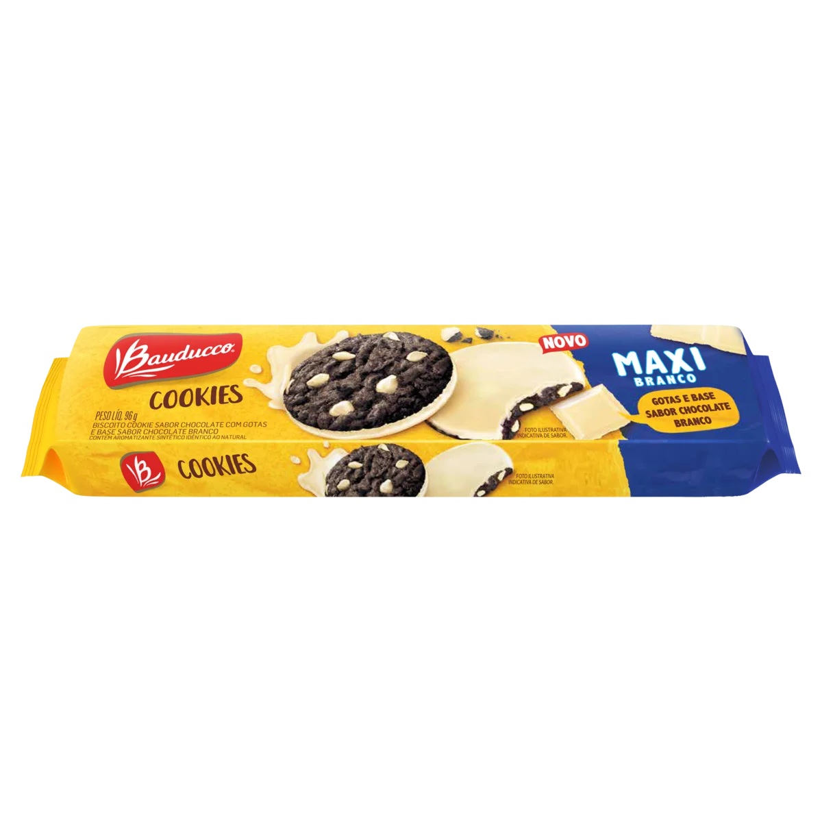 Biscoito Cookie Chocolate com Gotas Cobertura Chocolate Branco Bauducco Maxi Pacote 96g