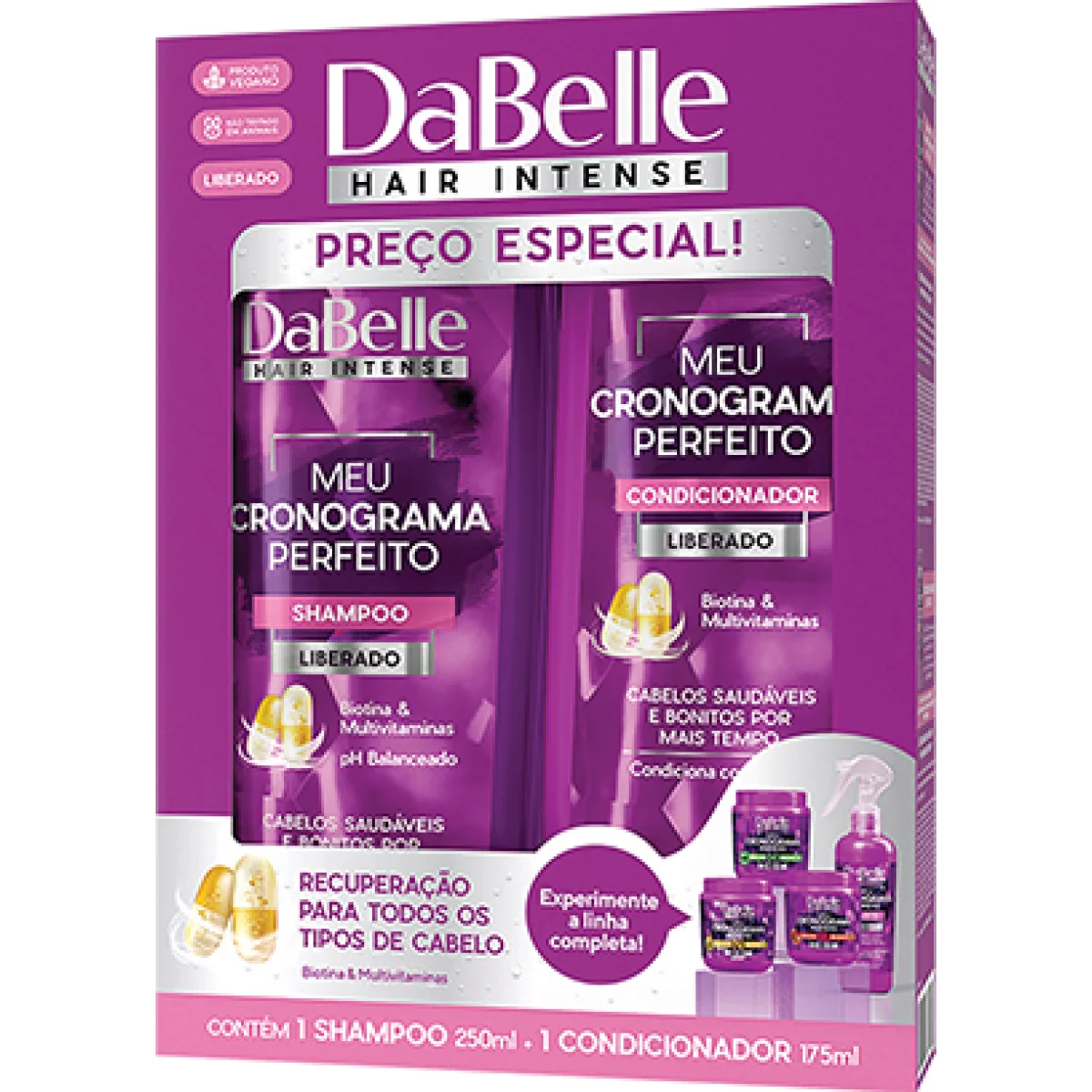 Kit Shampoo 250ml + Condicionador 175ml Dabelle Meu Cronograma Perfeito