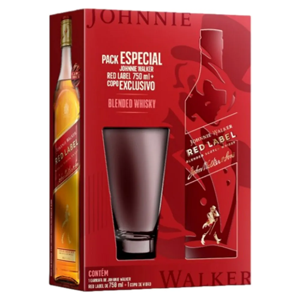 Kit Copo + Whisky Escocês Blended Red Label Johnnie Walker 750ml