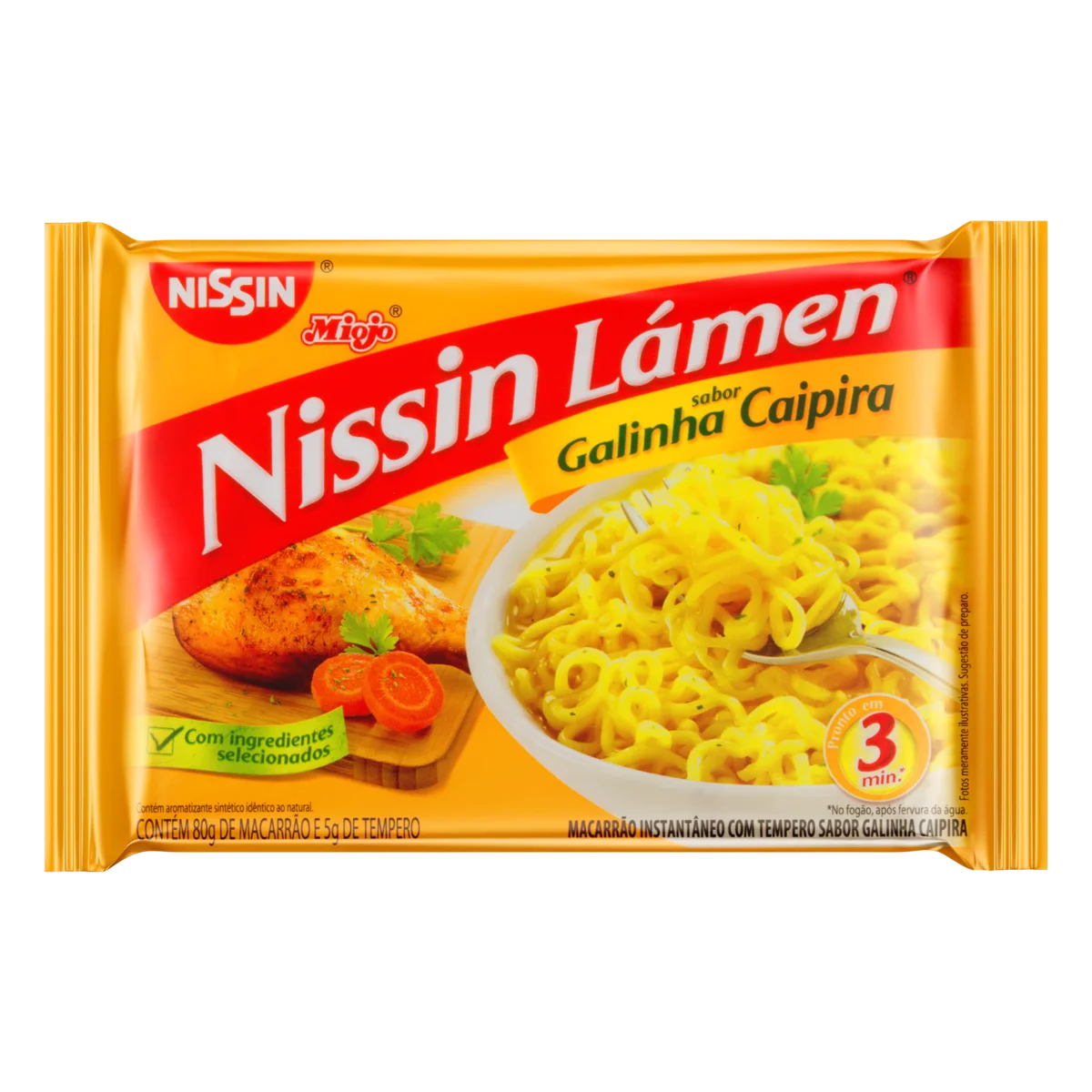 Macarrão Instantâneo de Galinha Caipira Nissin Miojo Lámen Pacote 85g